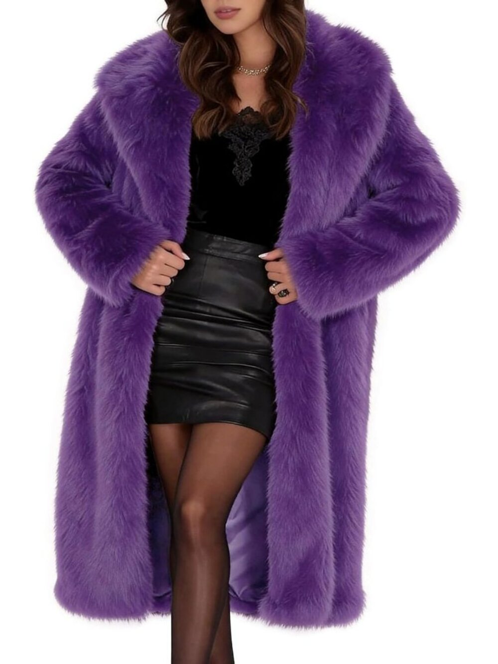 Cozy Women's Faux Fur Long Jacket - Warm Winter Outerwear, Furry Coat